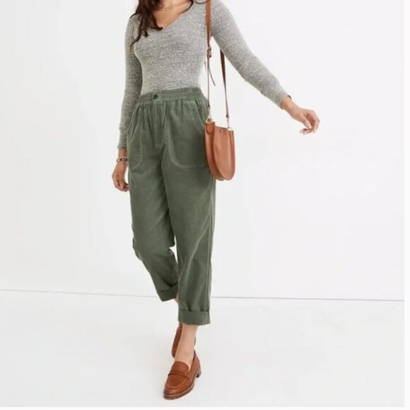 Madewell Tapered Huston Pull-On Crop Pants in Corduroy Simply Sage Green S - Picture 1 of 11